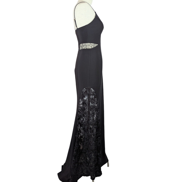 Betsy & Adam Soutache Formal Gown Full Length Lace V-Neck Thin Strap Black 2 NWT - Picture 5 of 14